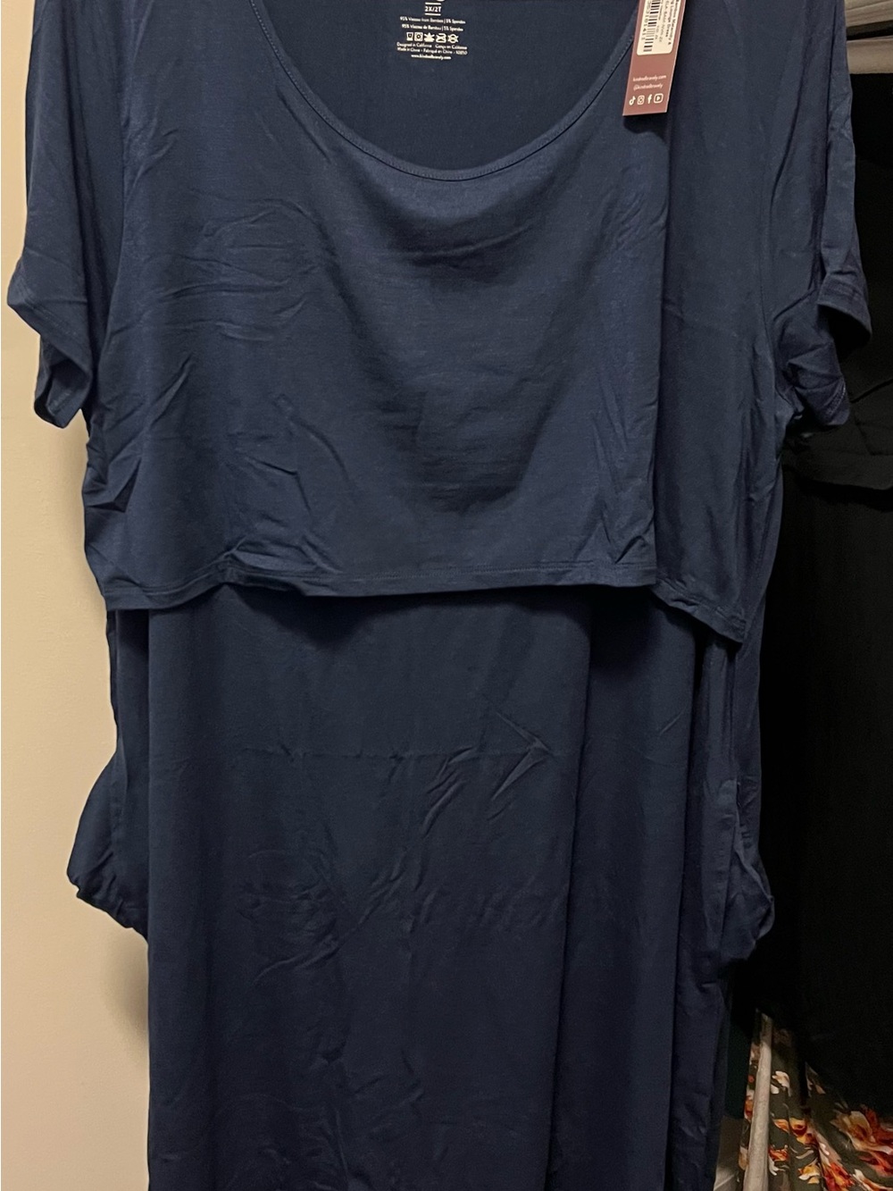 NWT Kindred Bravely Eleanora Bamboo Maternity & Nursing Dress Navy 2X